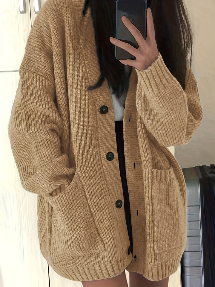 Chunky Knit Oversized Cardigan with Button-Front for Women