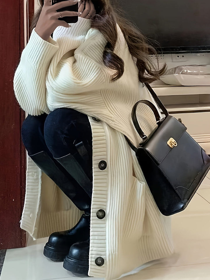 Chunky Knit Oversized Cardigan with Button-Front for Women
