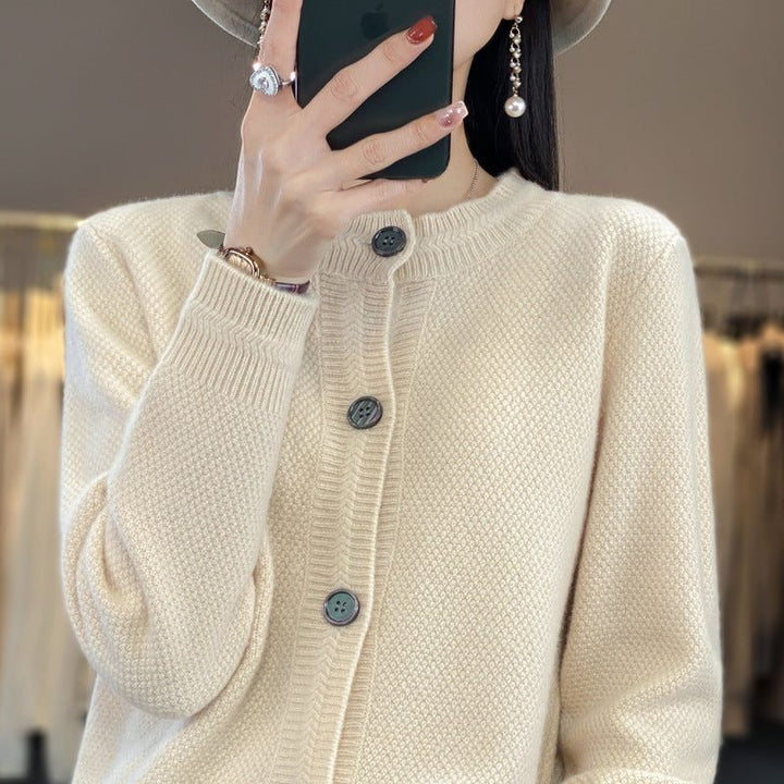 Oversized Cashmere Cardigan with Button Placket for Women