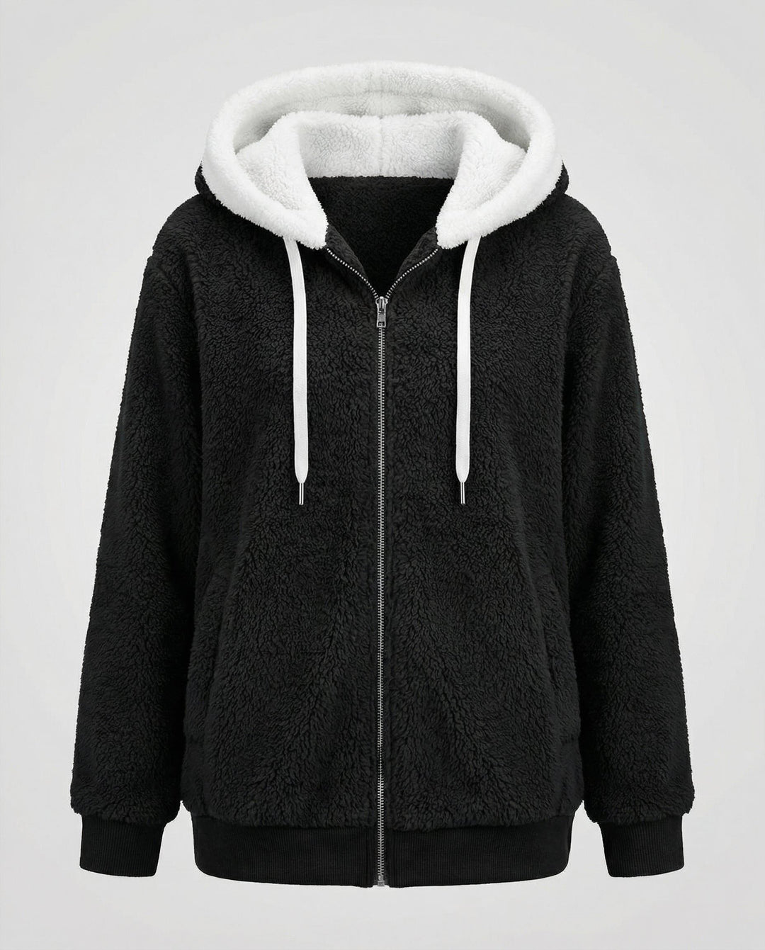 Oversized Hooded Fleece Jacket with Drawstrings for Women