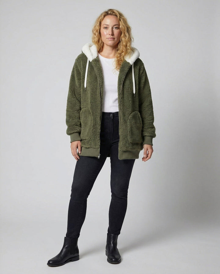 Oversized Hooded Fleece Jacket with Drawstrings for Women