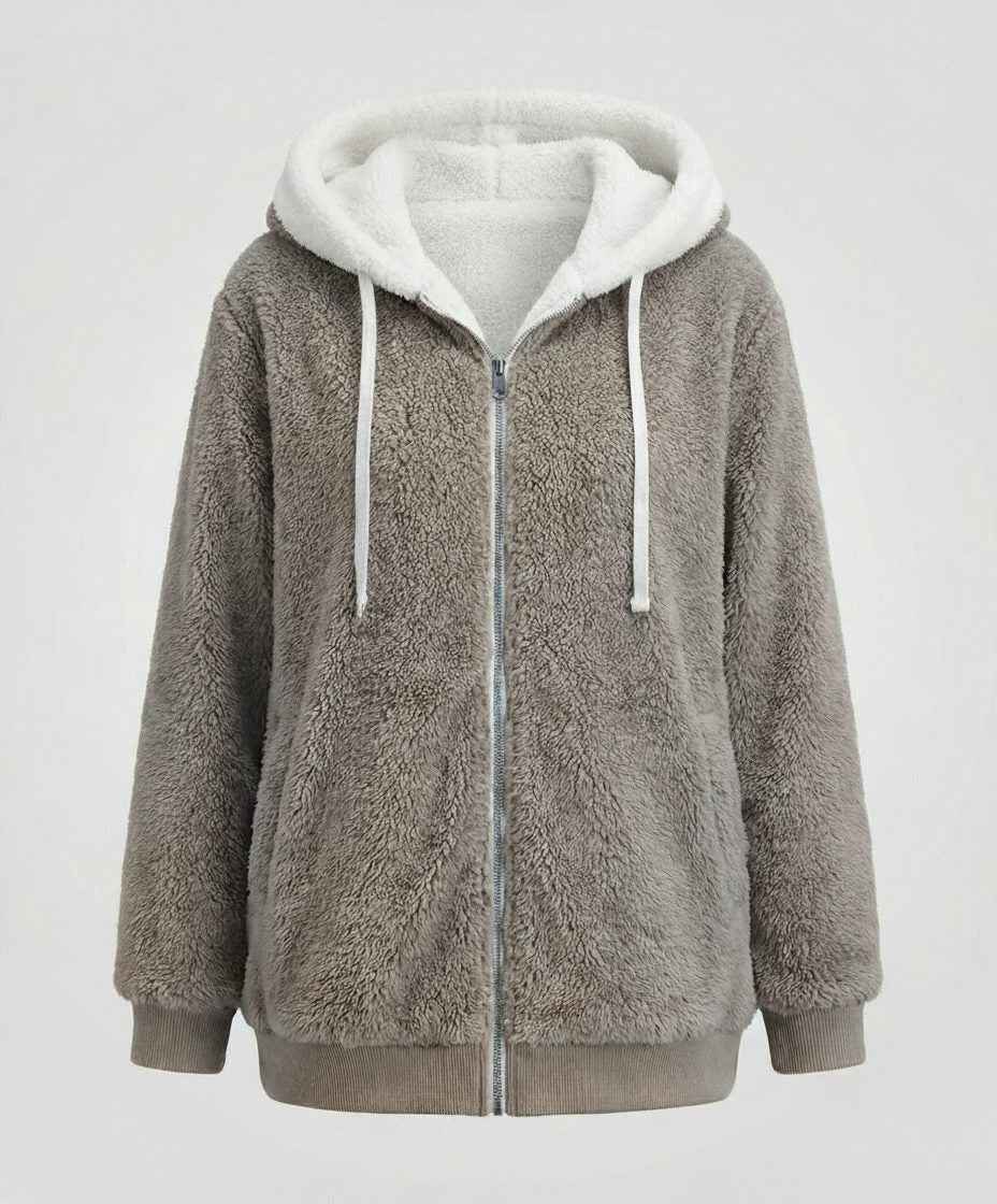Oversized Hooded Fleece Jacket with Drawstrings for Women