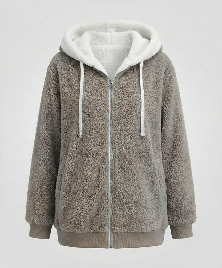 Oversized Hooded Fleece Jacket with Drawstrings for Women