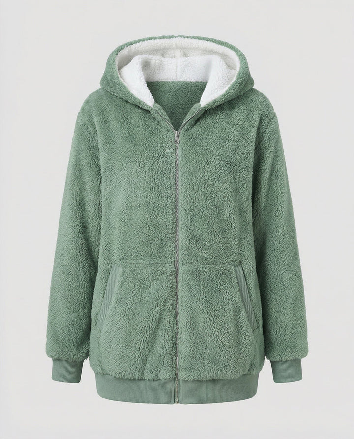Oversized Hooded Fleece Jacket with Drawstrings for Women