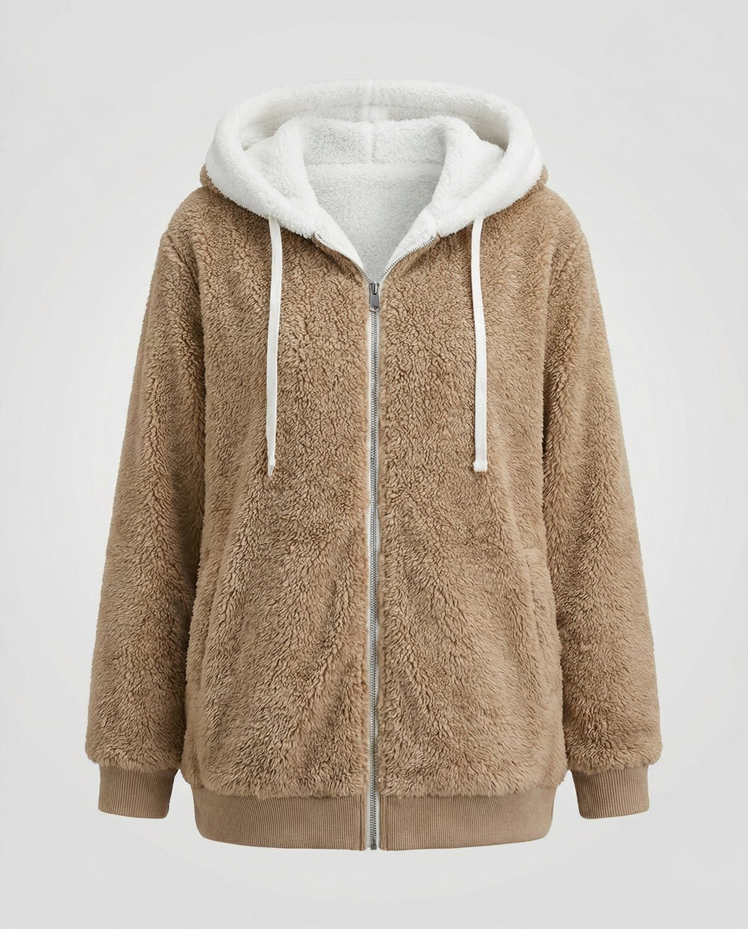 Oversized Hooded Fleece Jacket with Drawstrings for Women