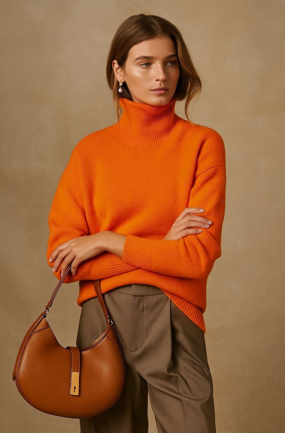 Cashmere Oversized Sweater with Roll Neck for Women