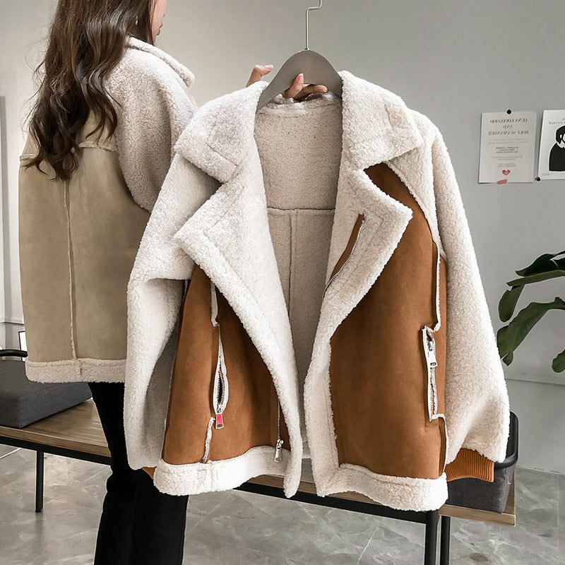 Sherpa Oversized Winter Jacket with Front Zipper for Women