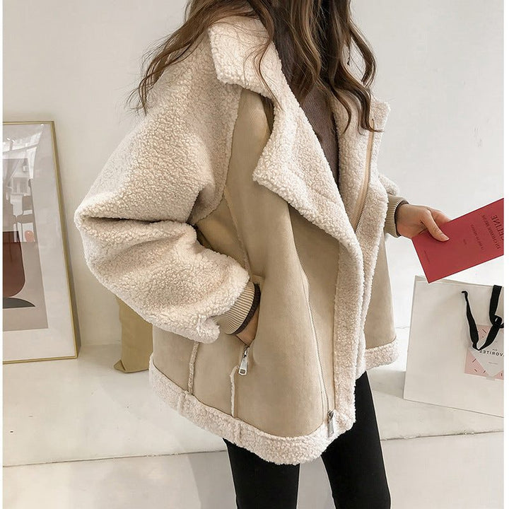 Sherpa Oversized Winter Jacket with Front Zipper for Women