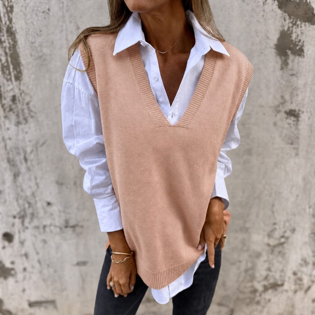 Ribbed Knit Oversized Vest with V-Neck for Women