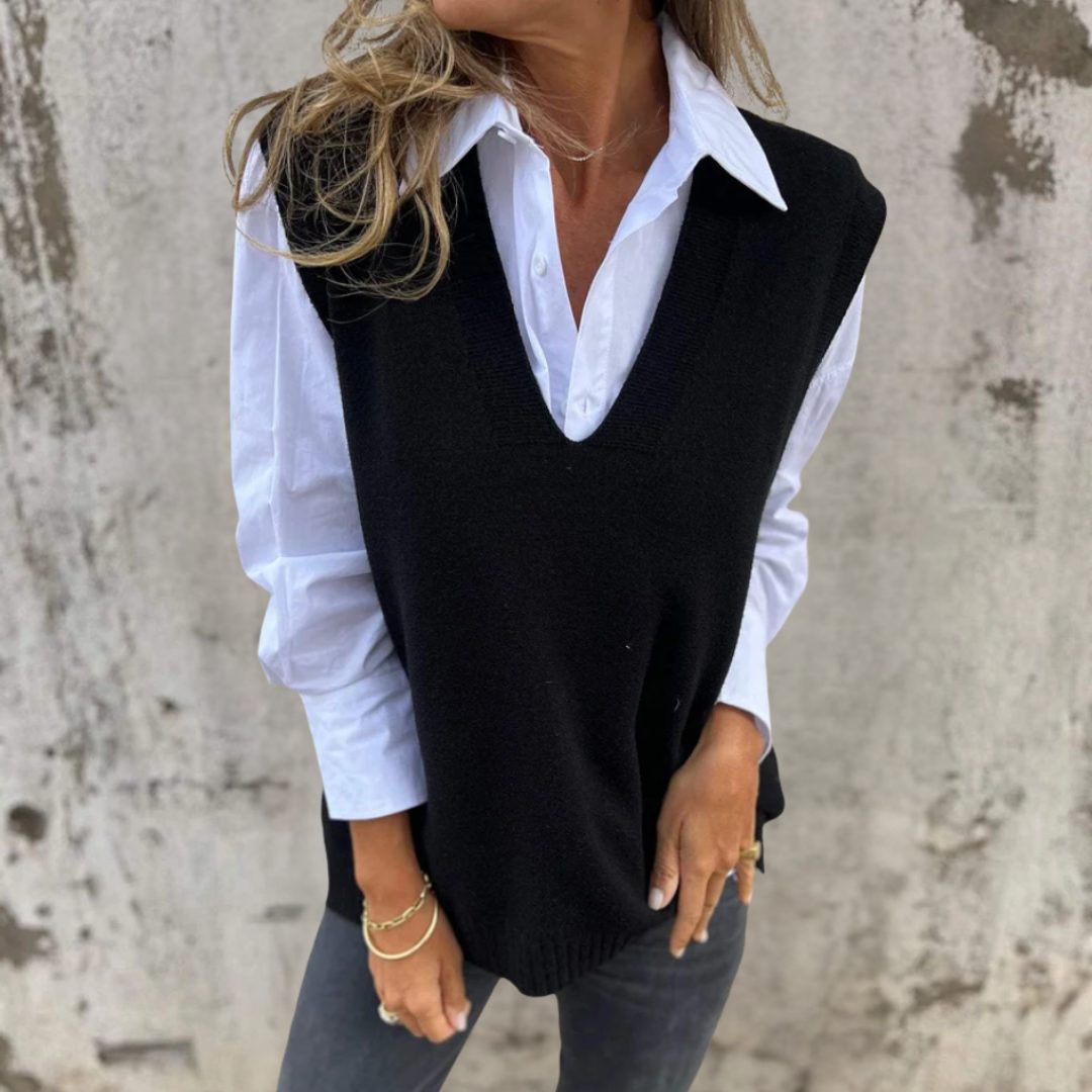 Ribbed Knit Oversized Vest with V-Neck for Women