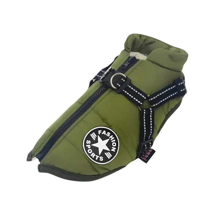 Winter Dog Coat with Built-In Harness, Padded and Lined
