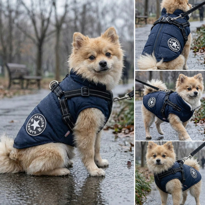 Winter Dog Coat with Built-In Harness, Padded and Lined