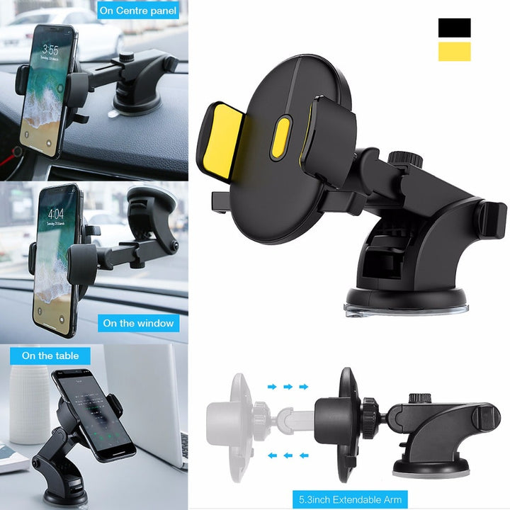 Phone Mount for Car with Telescopic Arm and Suction Cup Base Universal Holder Stand