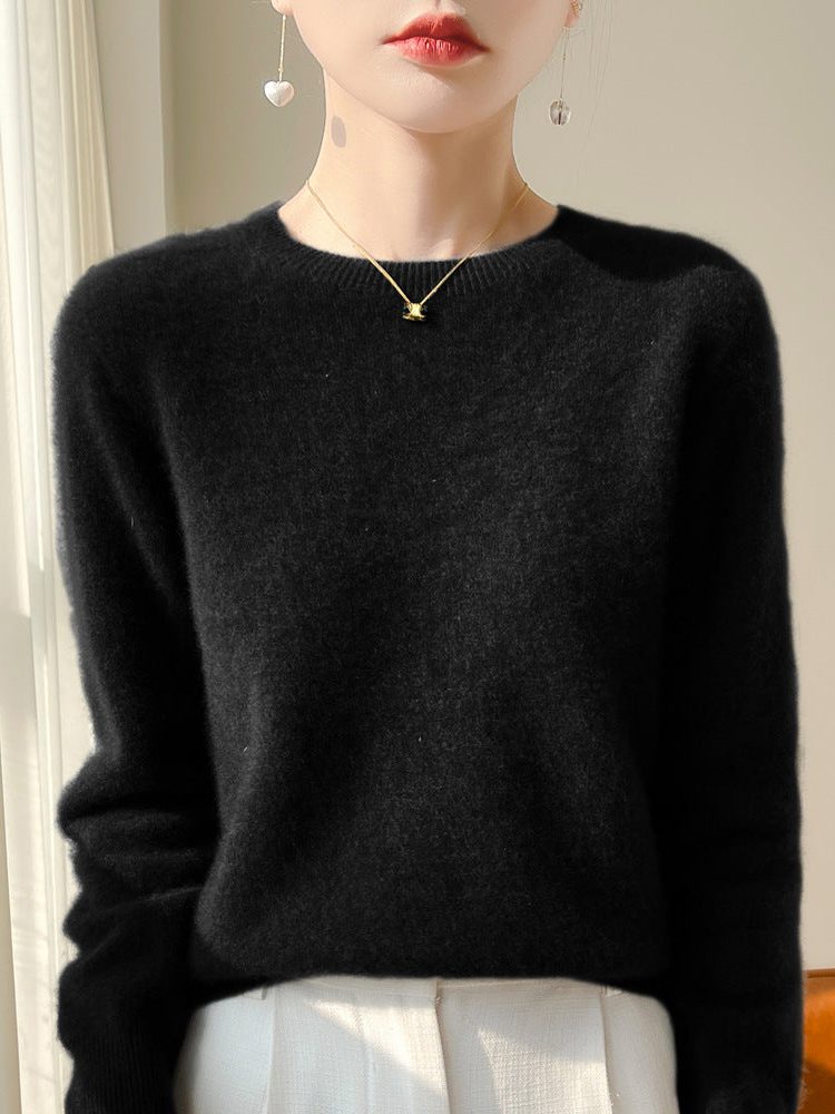 Plush Mohair Crew Neck Sweater for Women
