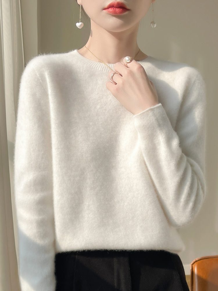Plush Mohair Crew Neck Sweater for Women