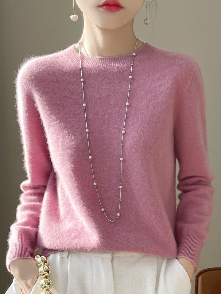Plush Mohair Crew Neck Sweater for Women