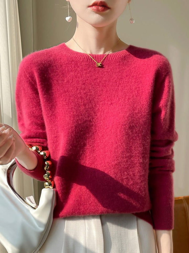 Plush Mohair Crew Neck Sweater for Women