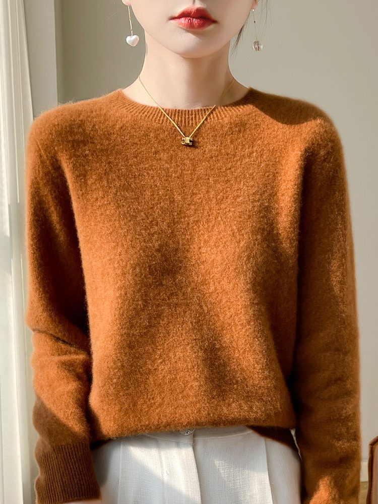 Plush Mohair Crew Neck Sweater for Women
