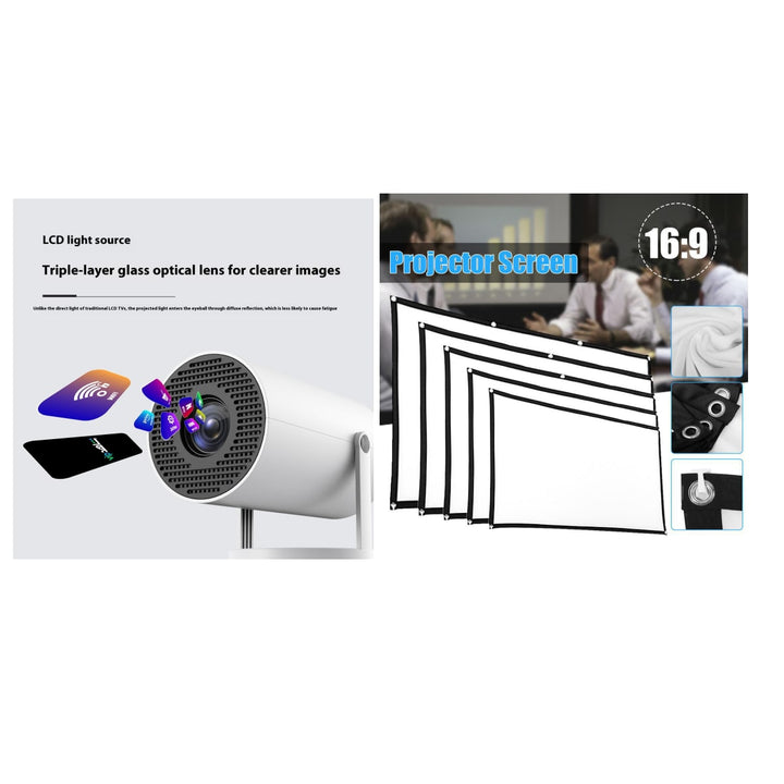 Portable Projector with Outdoor Screen Ultra Short Throw Compact Design and 180° Rotation Stand
