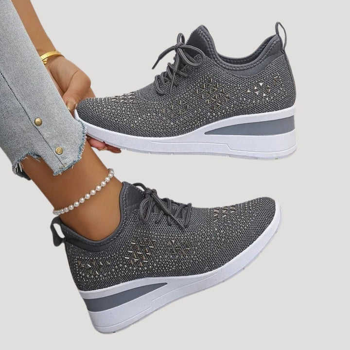 Rhinestone Platform Sneakers with Lace-Up for Women