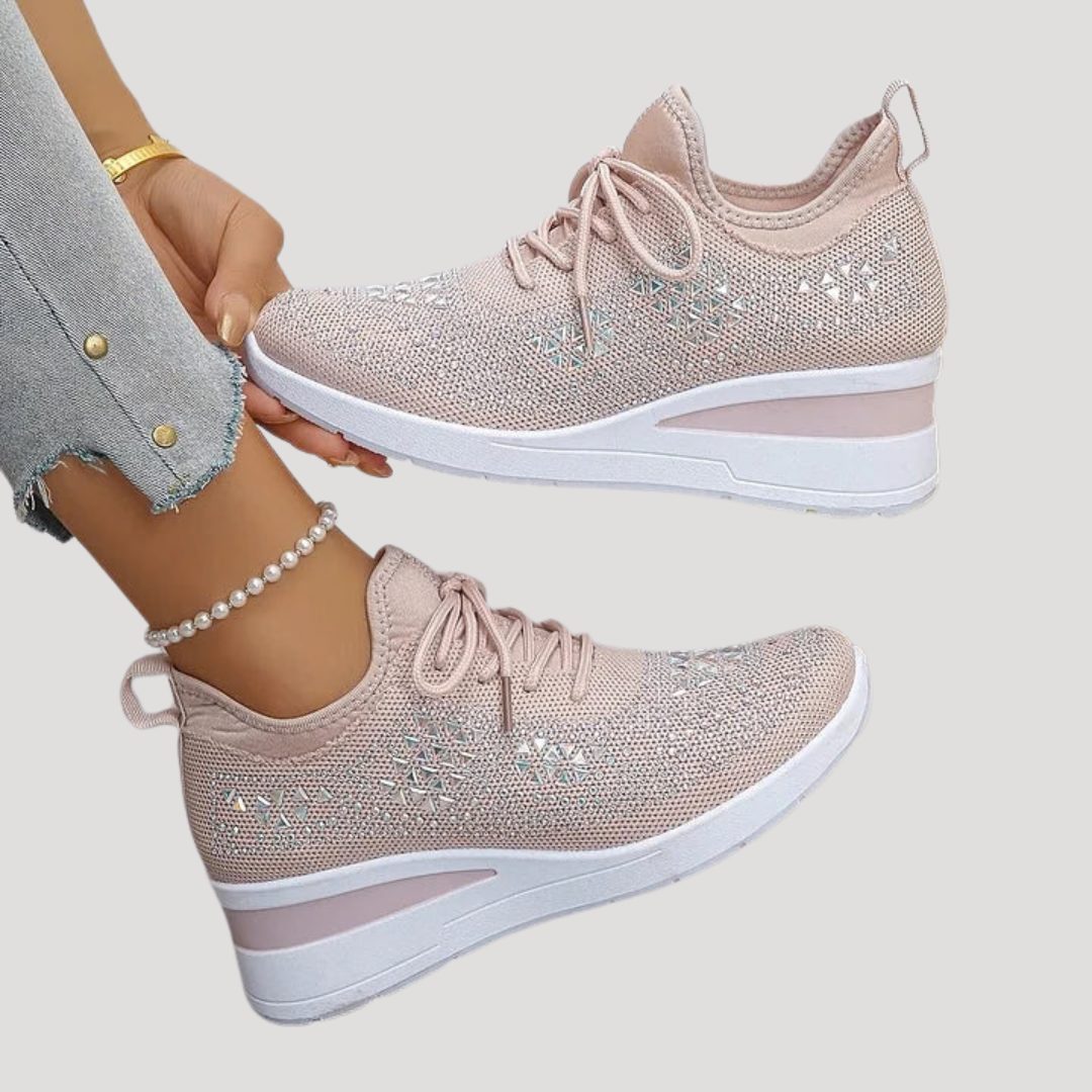 Rhinestone Platform Sneakers with Lace-Up for Women