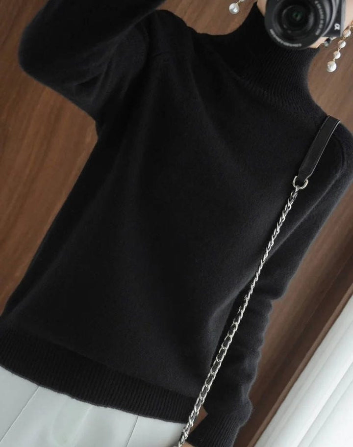 Merino Wool Ribbed Knit Sweater with Roll Neck for Women