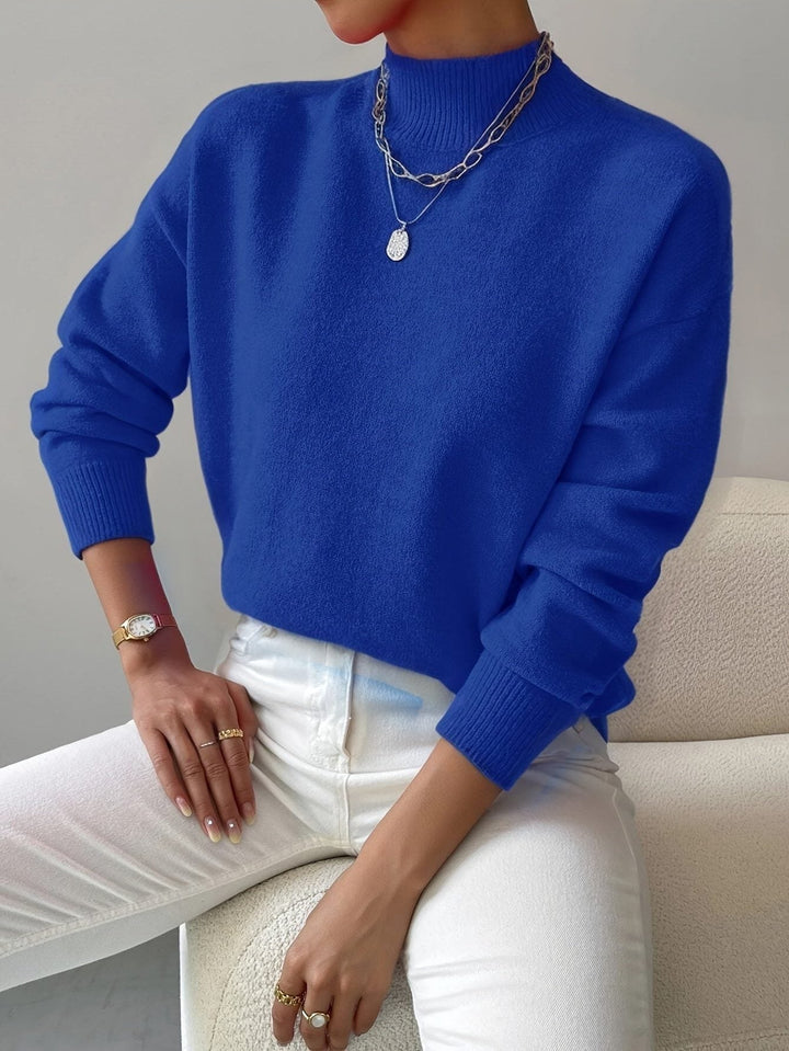 Ribbed Knit Sweater with Roll Neck for Women