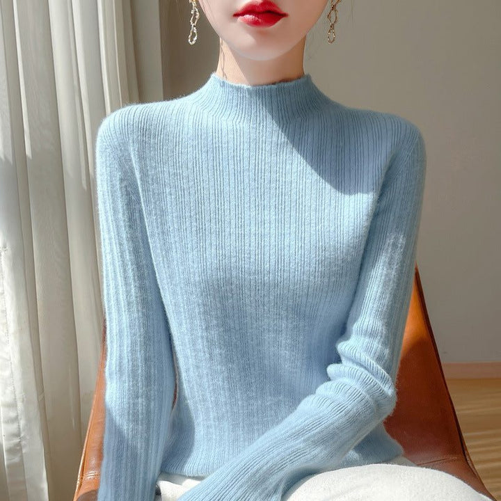 Ribbed Cashmere Sweater with Stand Collar for Women