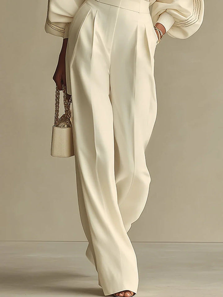 Ribbed Knit Wide Leg Pant Set