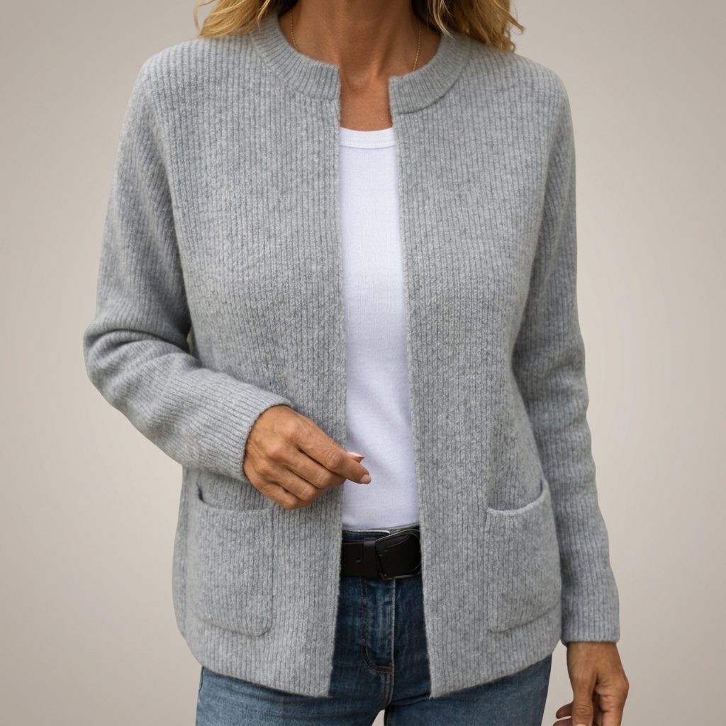 Ribbed Knit Zip-Up Cardigan with Pockets for Women