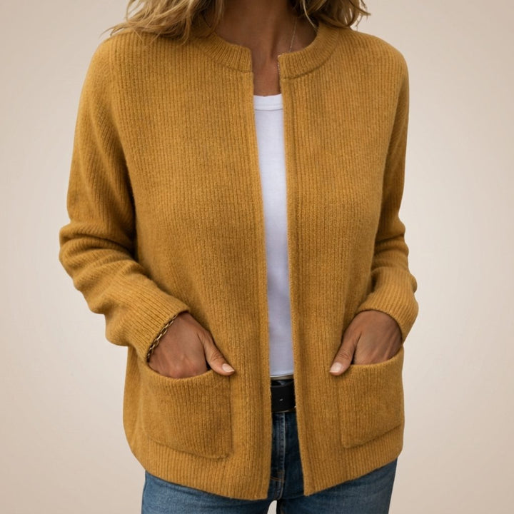 Ribbed Knit Zip-Up Cardigan with Pockets for Women