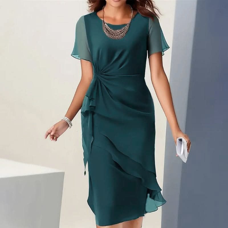 Ruffle Midi Formal Dress with Flutter Sleeves for Women