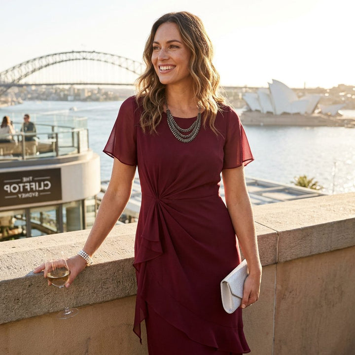 Ruffle Midi Formal Dress with Flutter Sleeves for Women