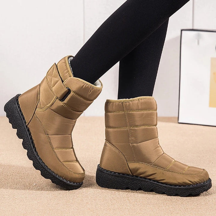 Women's Ankle Boots Lined with Hook-and-Loop Fastening - Winter Boot Non-Slip