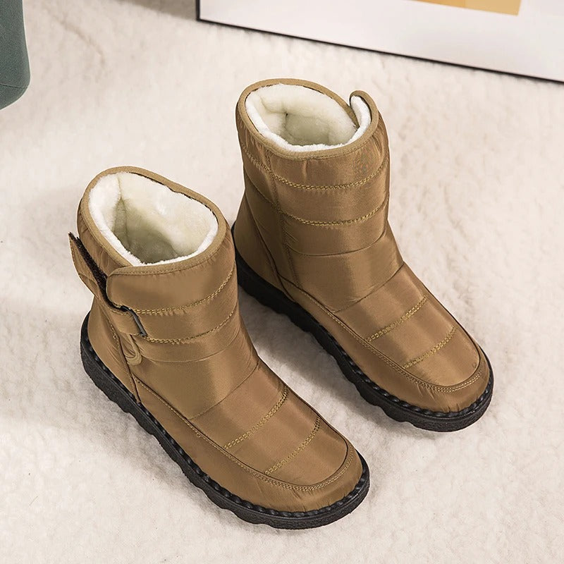 Women's Ankle Boots Lined with Hook-and-Loop Fastening - Winter Boot Non-Slip