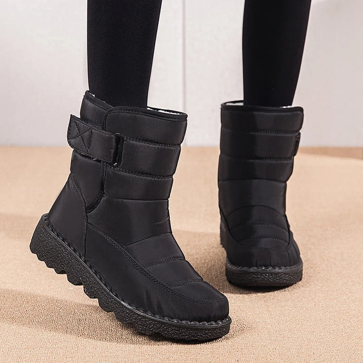 Women's Ankle Boots Lined with Hook-and-Loop Fastening - Winter Boot Non-Slip