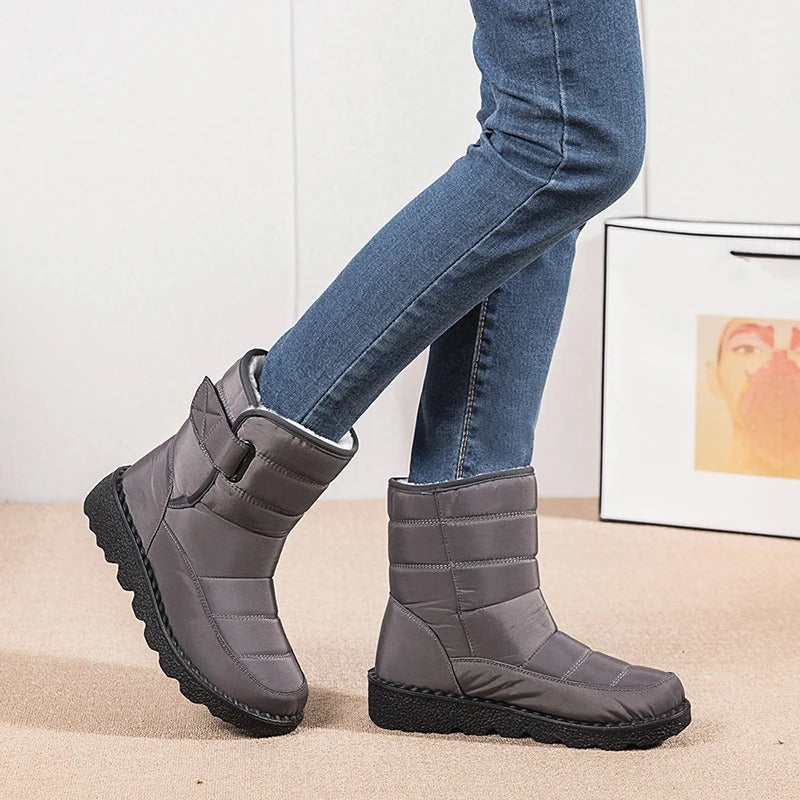 Women's Ankle Boots Lined with Hook-and-Loop Fastening - Winter Boot Non-Slip