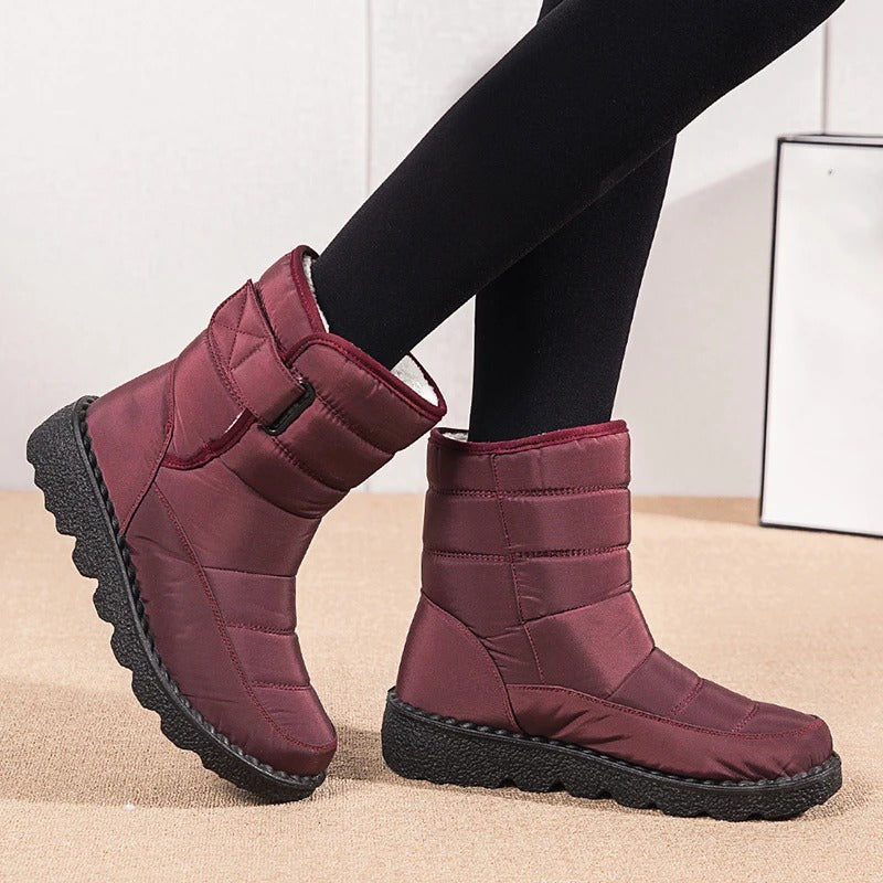Women's Ankle Boots Lined with Hook-and-Loop Fastening - Winter Boot Non-Slip