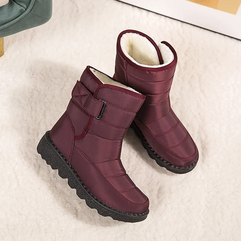 Women's Ankle Boots Lined with Hook-and-Loop Fastening - Winter Boot Non-Slip