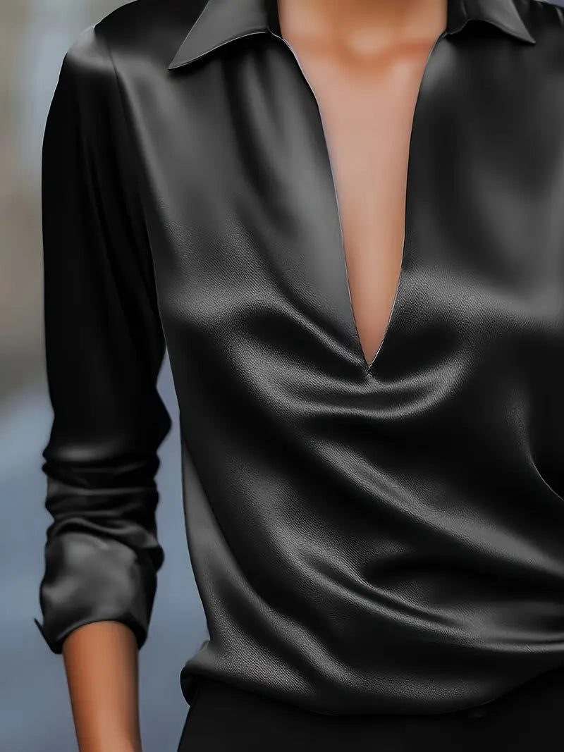 Satin V-Neck Blouse for Women