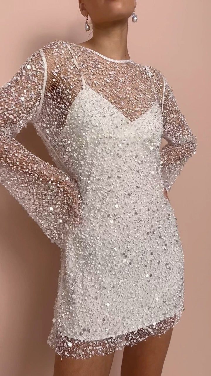 Sequin Mini Dress with Long Sleeves for Women