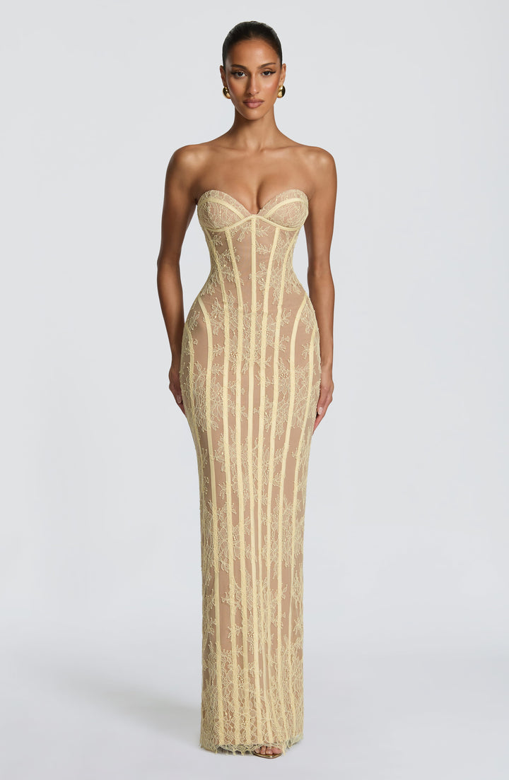 Strapless Floral Lace Maxi Dress with Corset