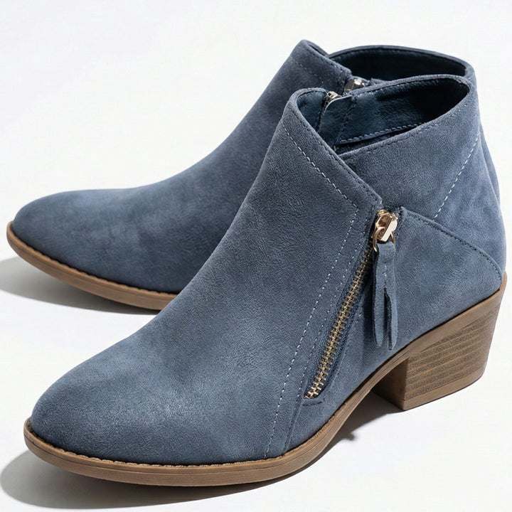 Block Heel Ankle Boots with Side Zip for Women