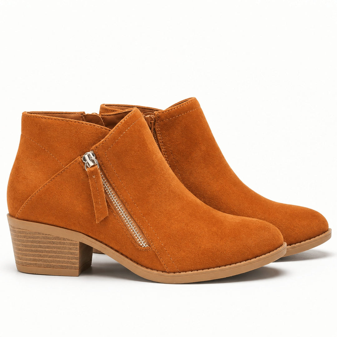 Block Heel Ankle Boots with Side Zip for Women
