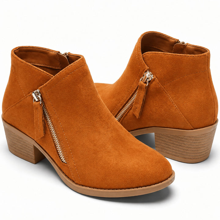Block Heel Ankle Boots with Side Zip for Women