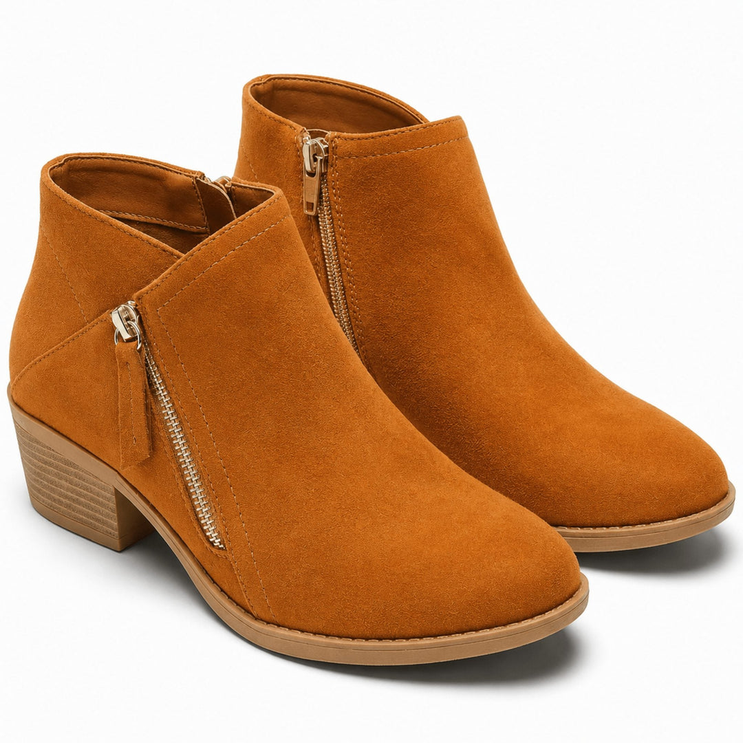 Block Heel Ankle Boots with Side Zip for Women