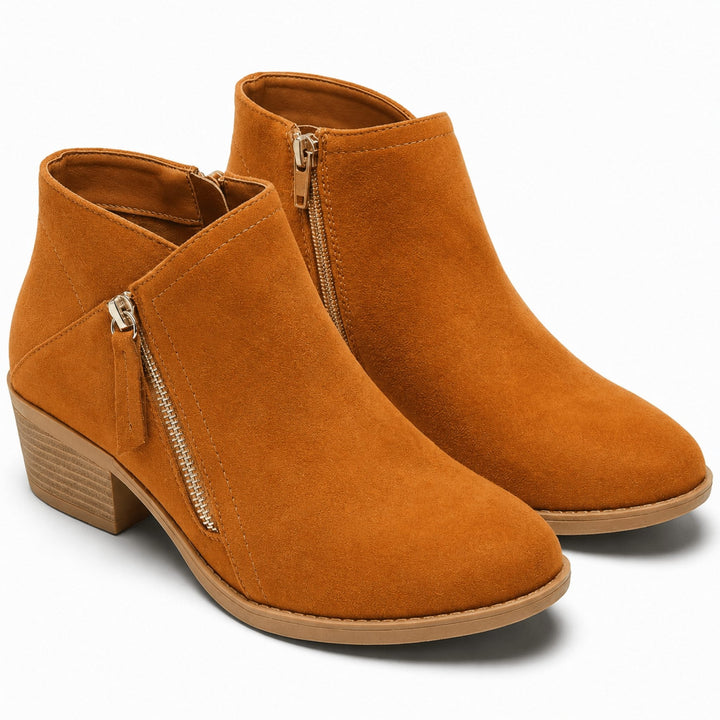 Block Heel Ankle Boots with Side Zip for Women