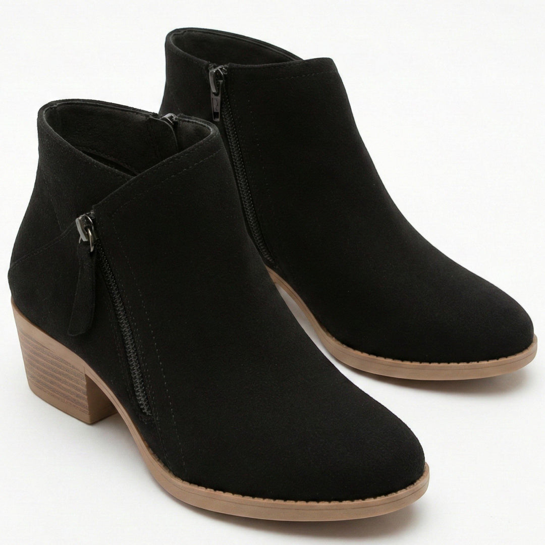 Block Heel Ankle Boots with Side Zip for Women