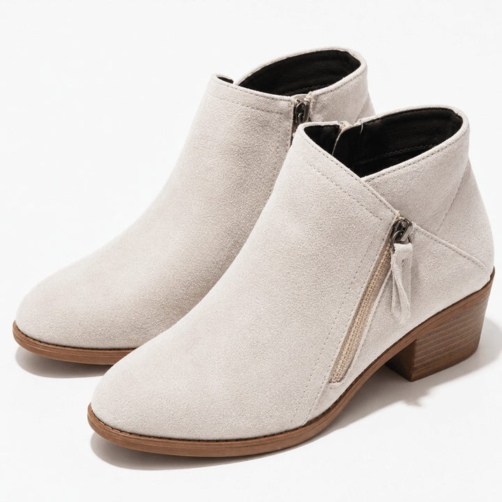 Block Heel Ankle Boots with Side Zip for Women