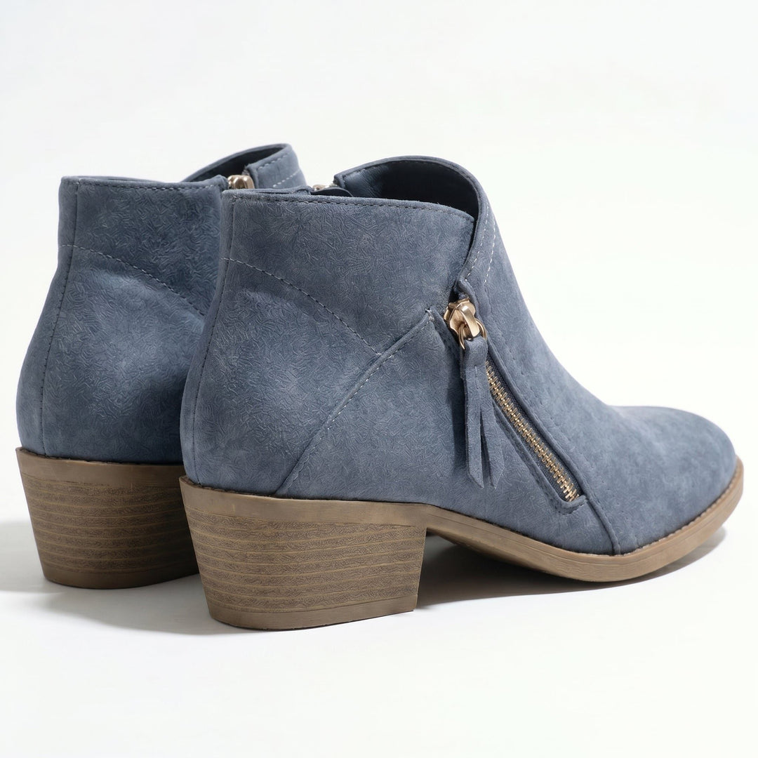 Block Heel Ankle Boots with Side Zip for Women